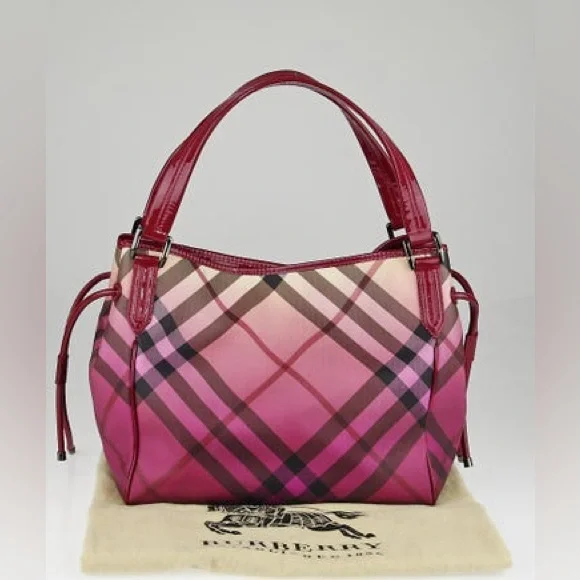 AUTHENTIC Burberry Raspberry Gradient Supernova Check Tote - Picture 6 of 16